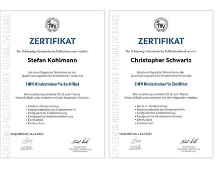 SHFV Kindertrainer Zertifikate